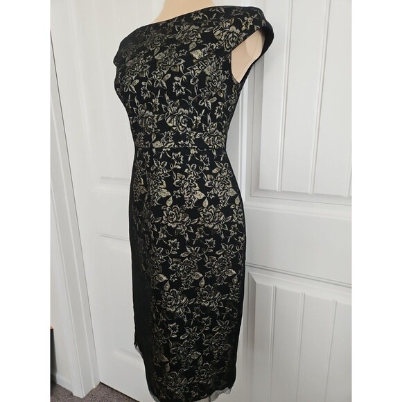 Vera Wang Black & Gold Metallic Brocade Party Cocktail Dress Size 2 Gorgeous! - Picture 3 of 16